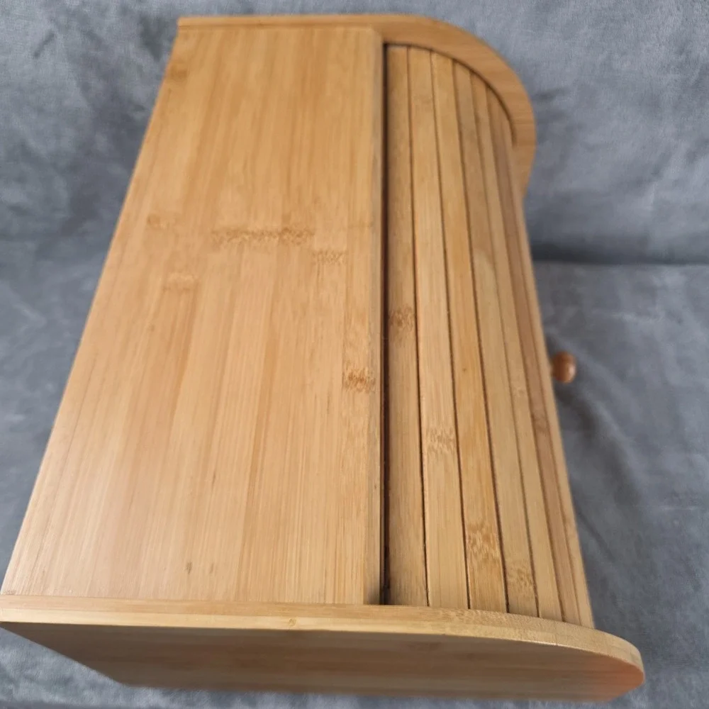 Large Rolltop‎ Bamboo Wood Bread Box Light Natural Wood Grain